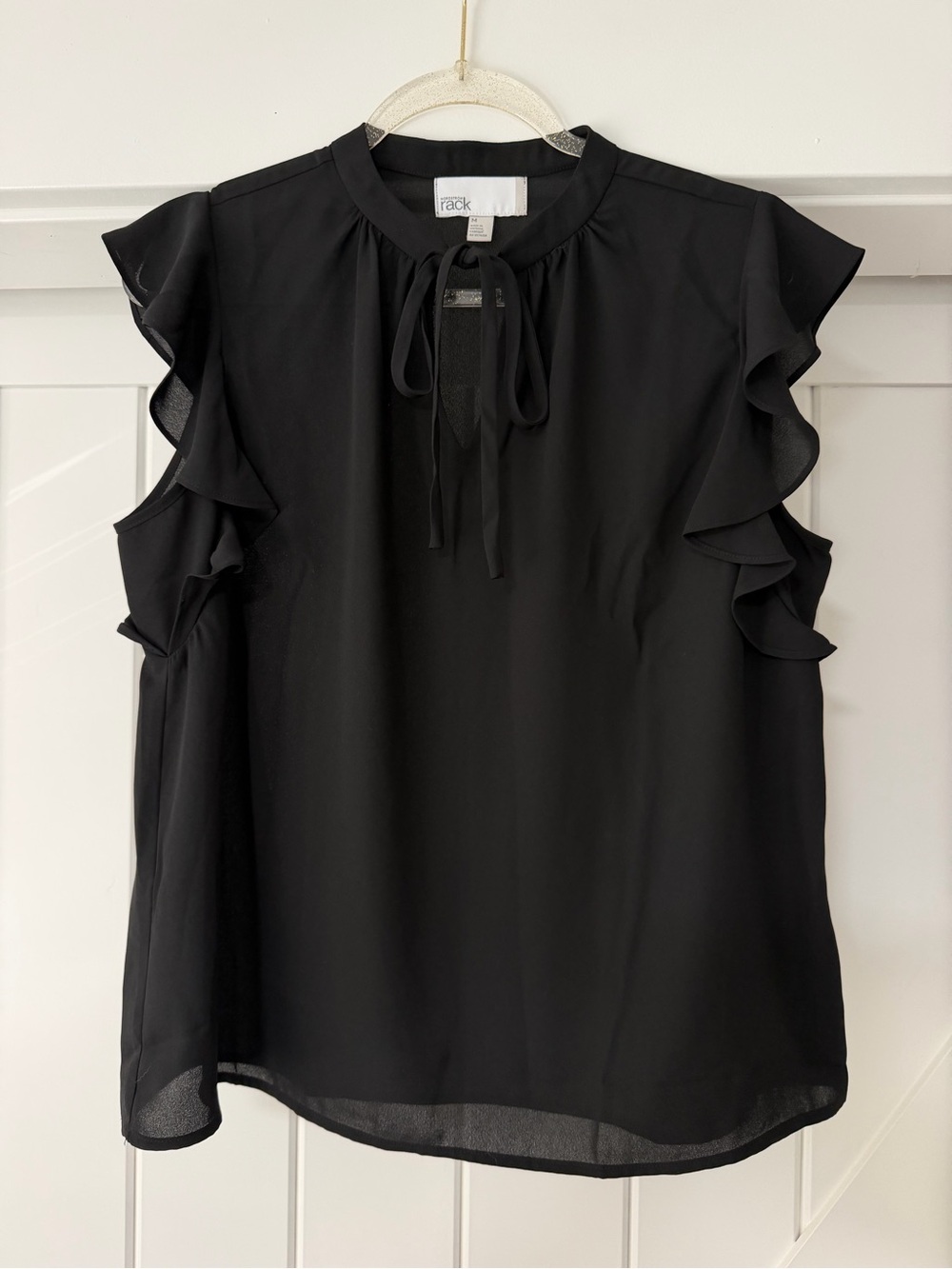 Nordstrom Rack Black Ruffle Sleeve Tie Neck Blouse
